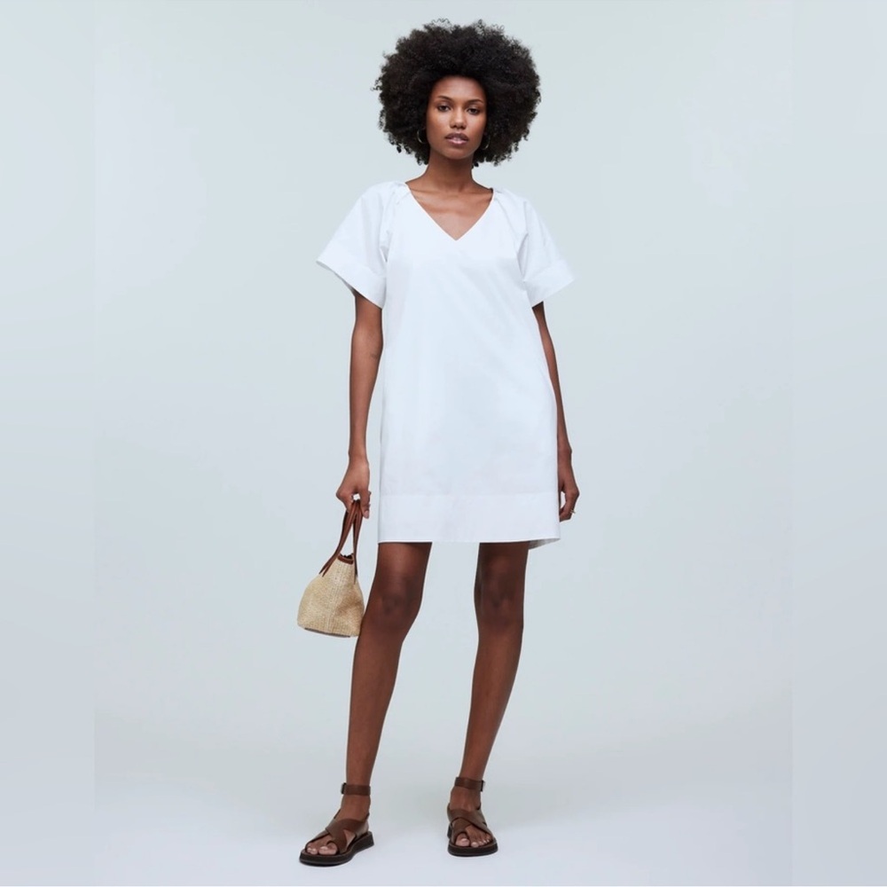 Madewell White V‑Neck Mini Dress